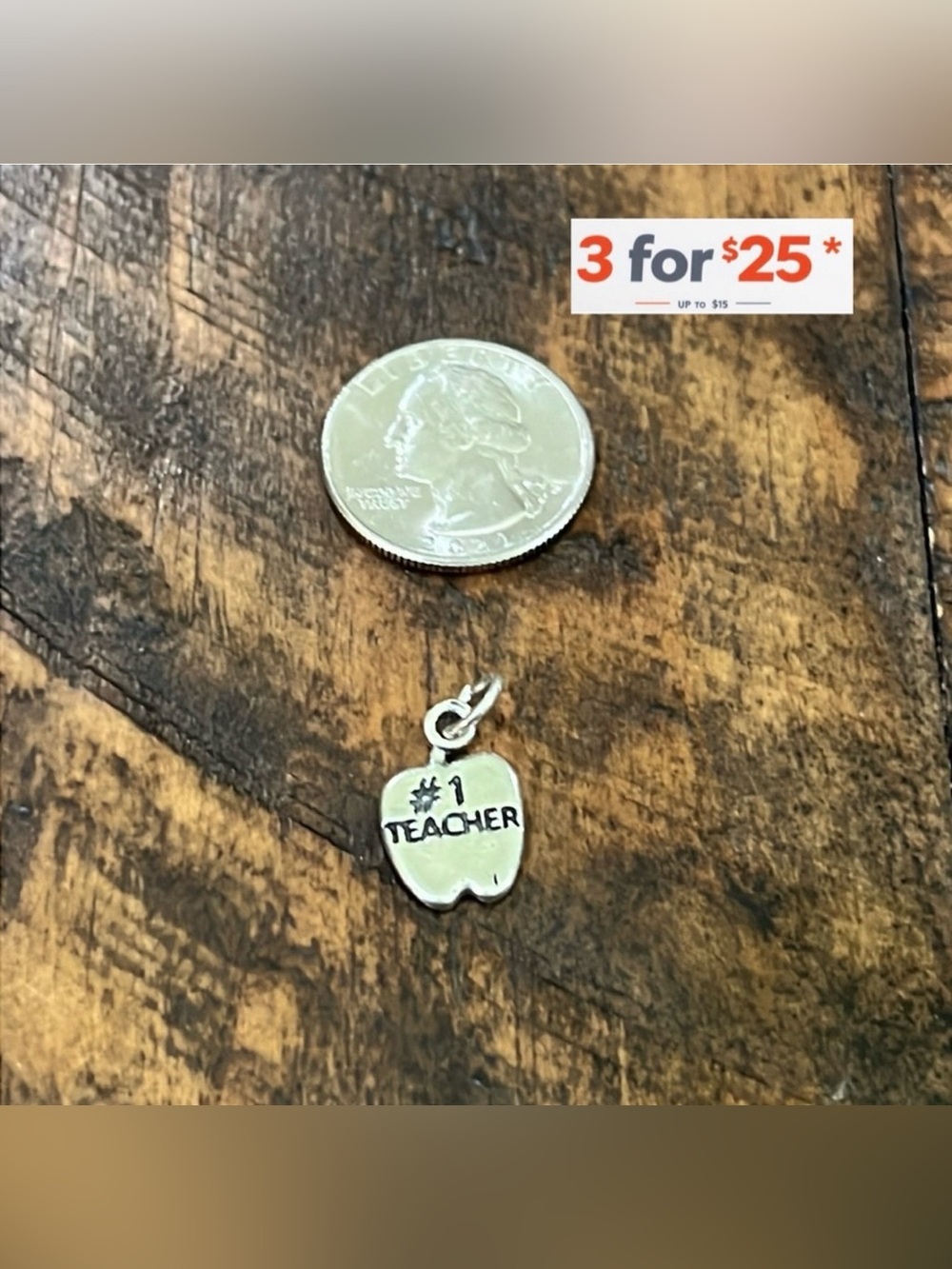 Sterling Silver #1 Teacher Apple charm